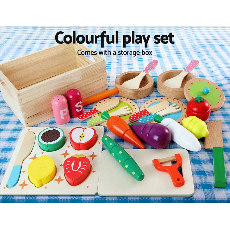 Keezi Kids Kitchen Play Set Wooden Pretend Toys Cooking Children Food White