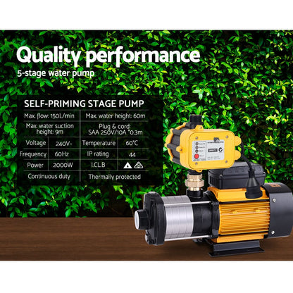 Giantz Garden Water Pump High Pressure 2000W 5-Stage Tank Irrigation Yellow