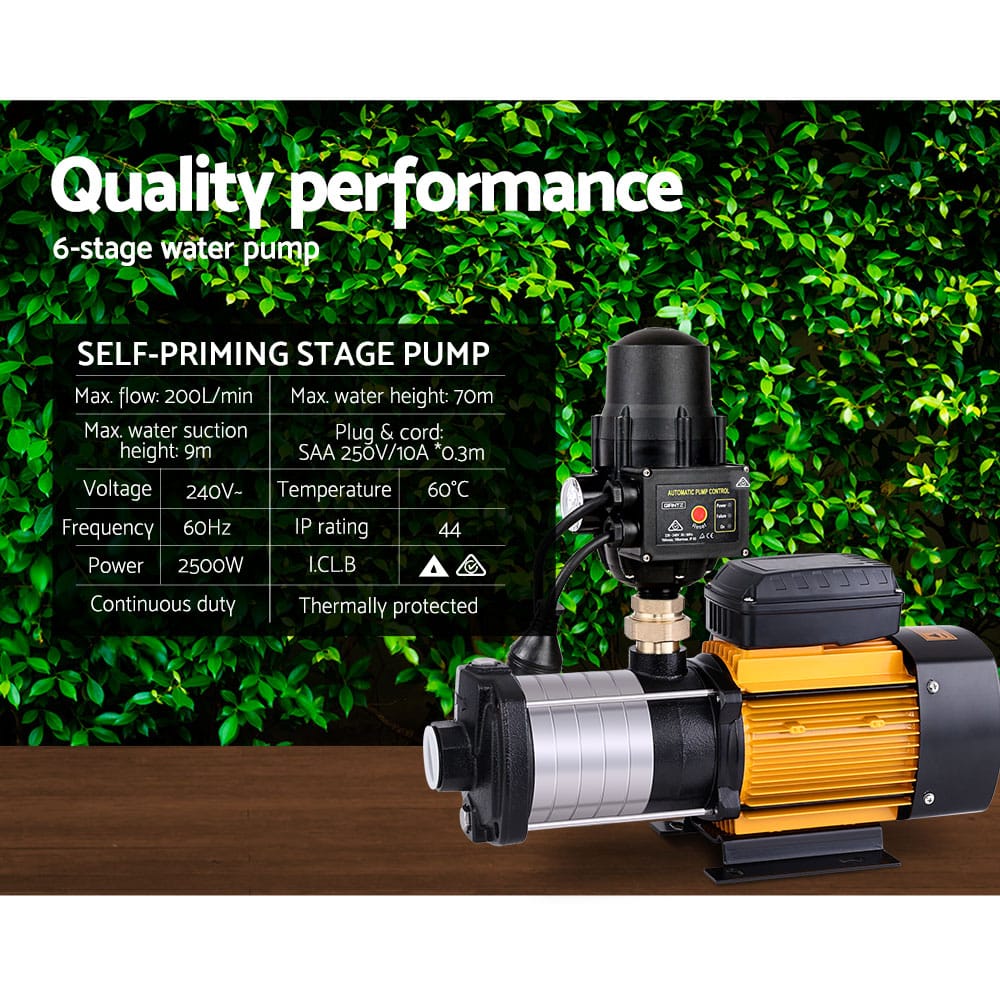 Giantz Garden Water Pump High Pressure 2500W 6-Stage Tank Irrigation Black