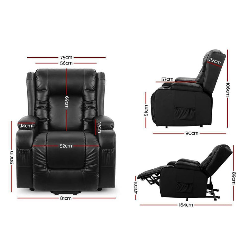 Artiss Recliner Chair Lift Assist Heated Massage Chair Leather Rukwa