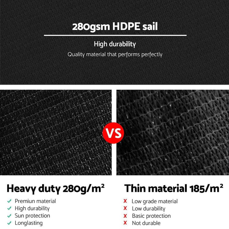 Instahut Shade Sail 3x6m Rectangle 280GSM 98% Black Shade Cloth