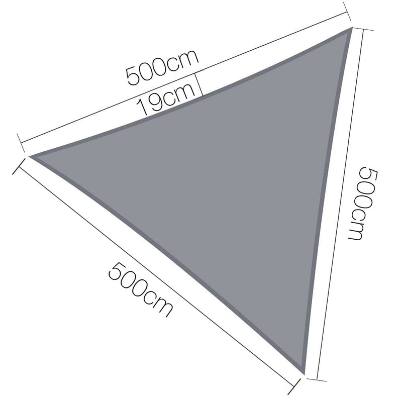 Instahut Shade Sail 5x5x5m Triangle 280GSM 98% Grey Shade Cloth