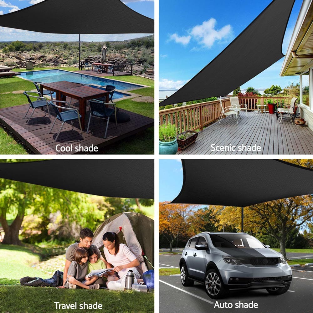 Instahut Shade Sail 6x7m Rectangle 280GSM 98% Black Shade Cloth