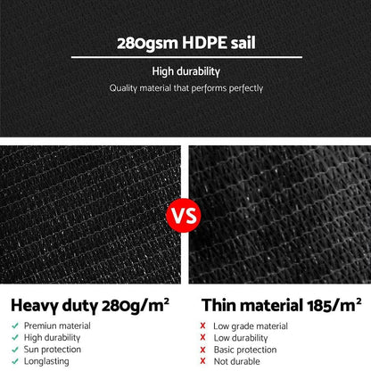 Instahut Shade Sail 6x7m Rectangle 280GSM 98% Black Shade Cloth