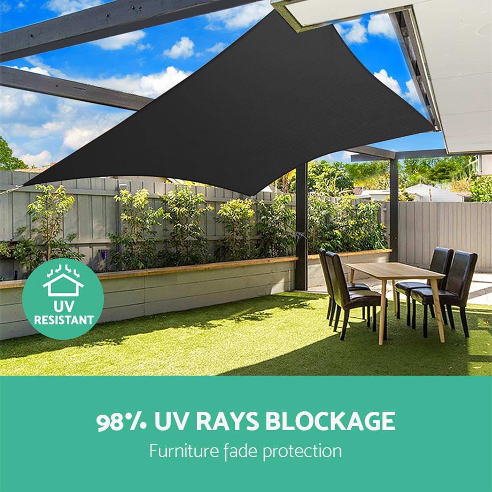 Instahut Shade Sail 6x7m Rectangle 280GSM 98% Black Shade Cloth