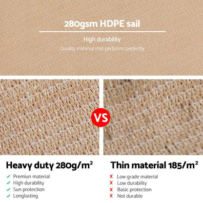 Instahut Shade Sail 6x7m Rectangle 280GSM 98% Sand Shade Cloth