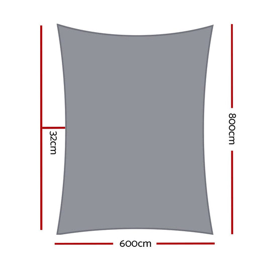 Instahut Shade Sail 6x8m Rectangle 280GSM 98% Grey Shade Cloth