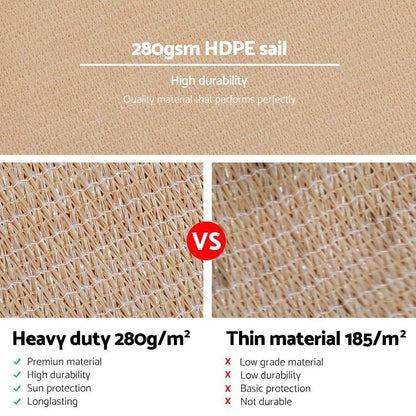 Instahut Shade Sail 6x8m Rectangle 280GSM 98% Sand Shade Cloth