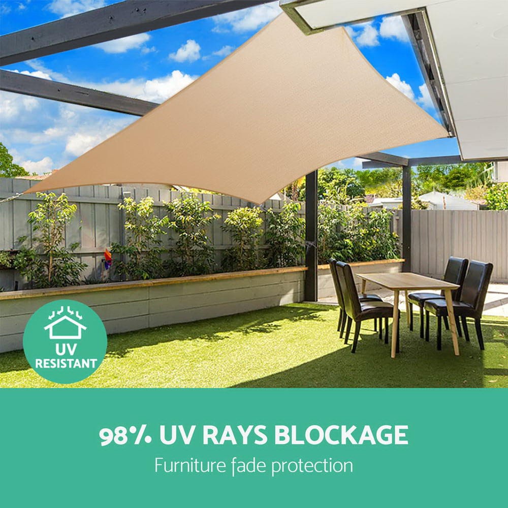 Instahut Shade Sail 6x8m Rectangle 280GSM 98% Sand Shade Cloth