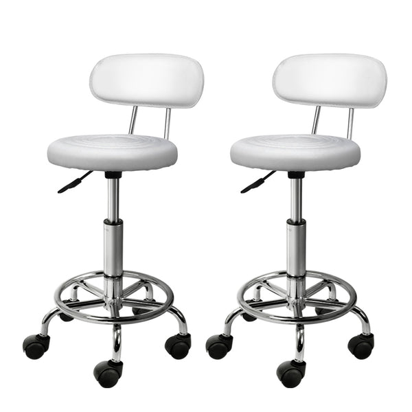 Artiss 2x Salon Stool Swivel Chair Backrest White