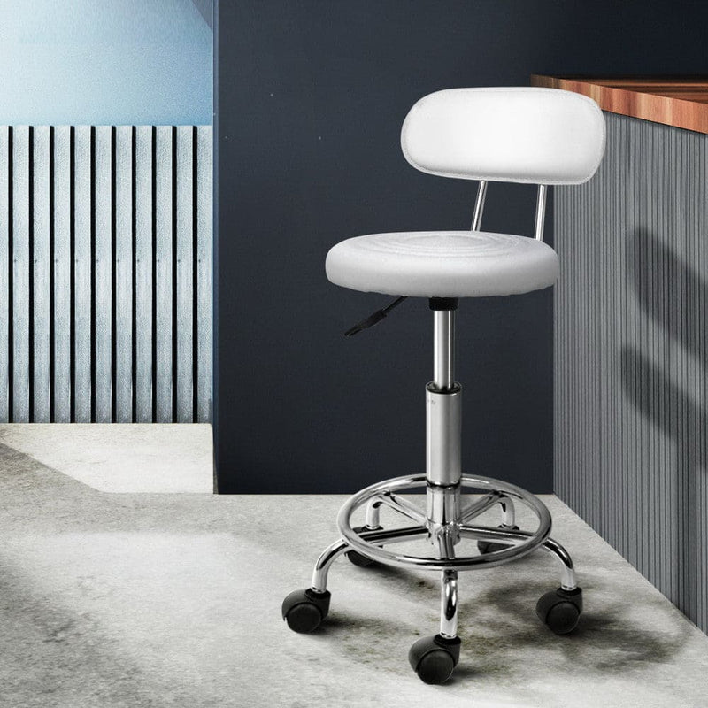 Artiss 2x Salon Stool Swivel Chair Backrest White