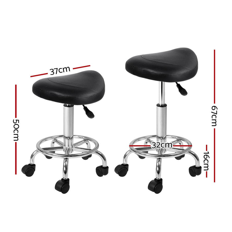Artiss 2x Salon Stool Saddle Swivel Chair Black