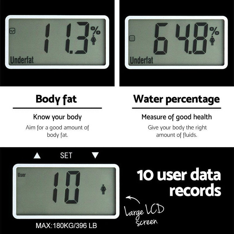 Everfit Body Fat Bathroom Scale Weighing Water Body Fat Gym 180KG