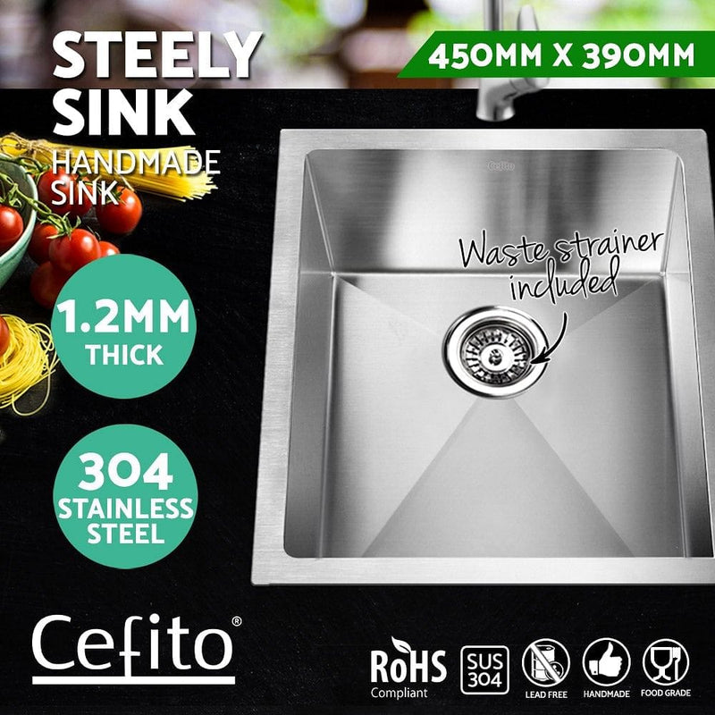 Cefito Kitchen Sink 45X39CM Stainless Steel Basin Single Bowl Laundry Silver