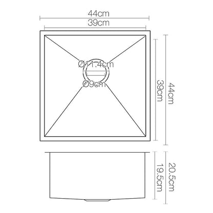 Cefito Kitchen Sink 44X44CM Stainless Steel Basin Single Bowl Black
