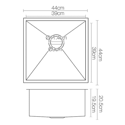 Cefito Kitchen Sink 44X44CM Stainless Steel Basin Single Bowl Black
