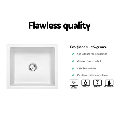 Cefito Stone Kitchen Sink 460X410MM Granite Under/Topmount Basin Bowl Laundry White