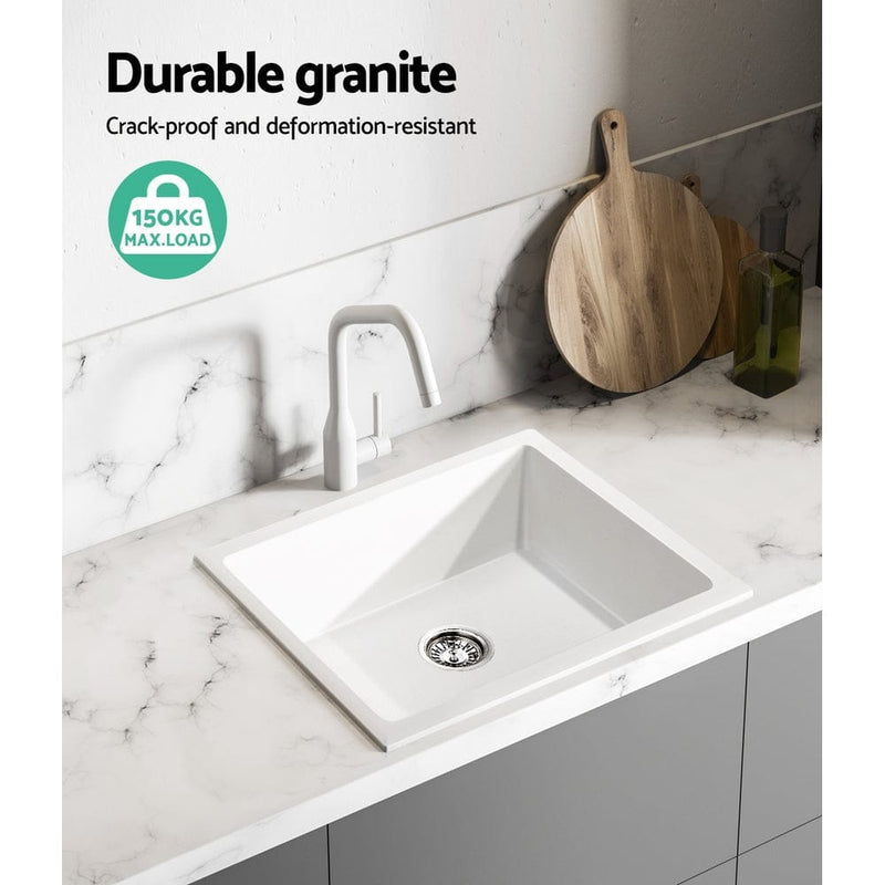 Cefito Stone Kitchen Sink 460X410MM Granite Under/Topmount Basin Bowl Laundry White