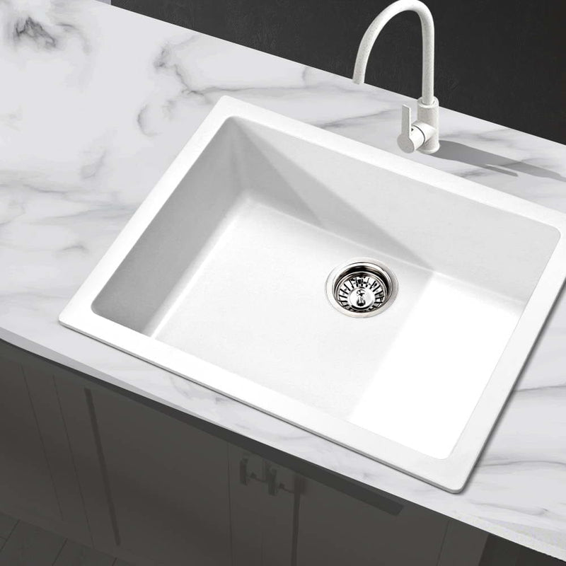 Cefito Stone Kitchen Sink 610X470MM Granite Under/Topmount Basin Bowl Laundry White