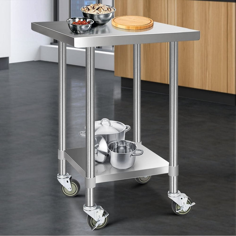 Cefito 760x760mm Stainless Steel Kitchen Bench with Wheels 430