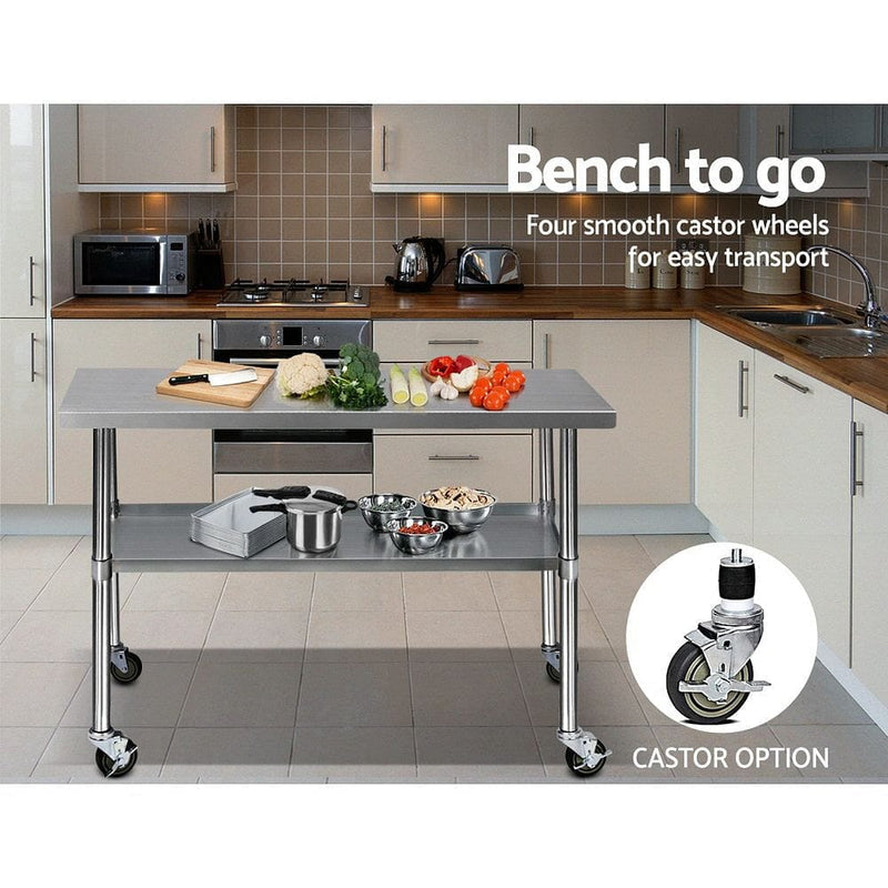 Cefito 1219x610mm Stainless Steel Kitchen Bench with Wheels 430