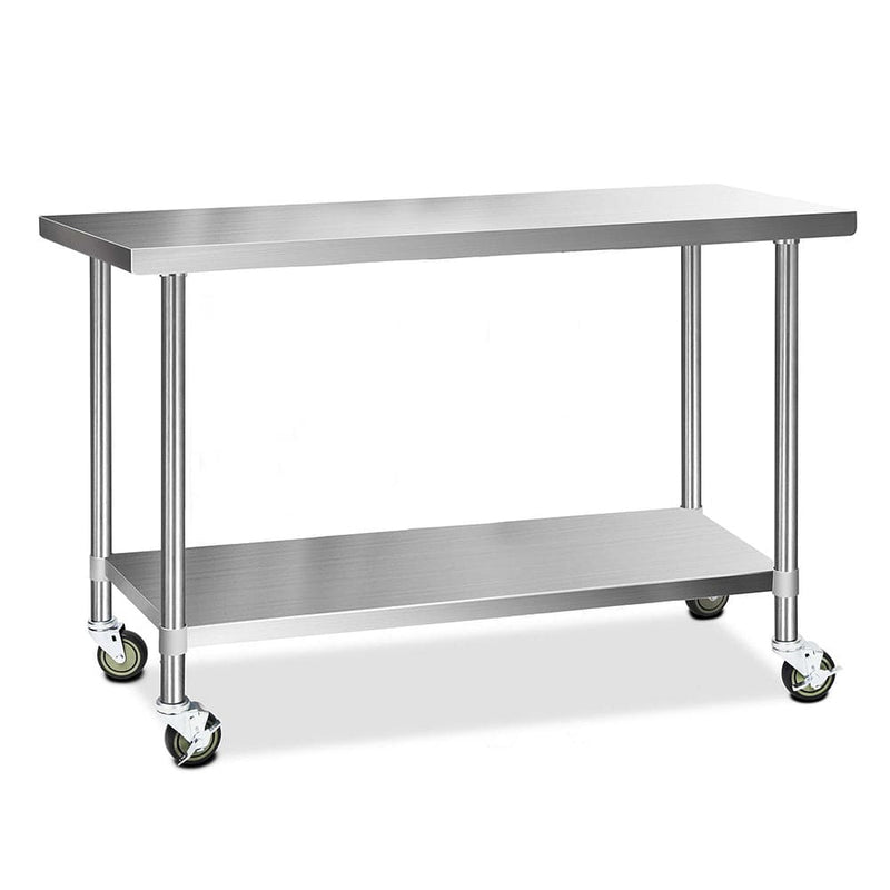 Cefito 1524x610mm Stainless Steel Kitchen Bench with Wheels 430