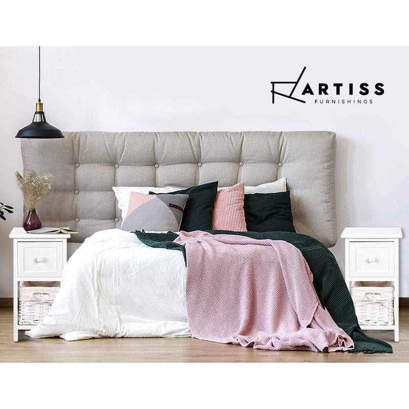 Artiss Bedside Table 1 Drawer with Basket Rustic White X2