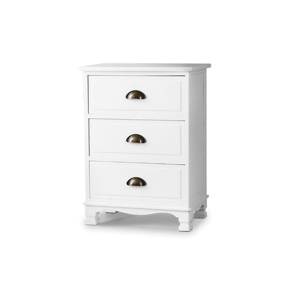 Artiss Bedside Table 3 Drawers Vintage - THYME White