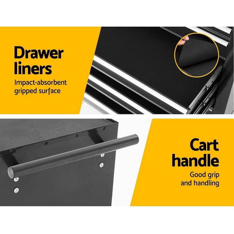Giantz 7 Drawer Tool Box Cabinet Chest Trolley Storage Garage Toolbox Black