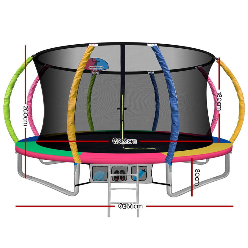 Everfit 12FT Trampoline for Kids w/ Ladder Enclosure Safety Net Rebounder Colors