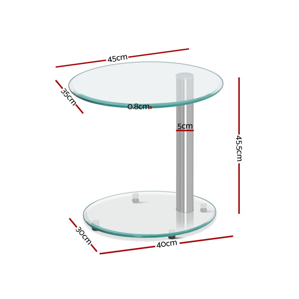 Artiss Coffee Table Oval Tempered Glass Side End Beside Tables Cafe 45cm