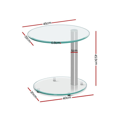Artiss Coffee Table Oval Tempered Glass Side End Beside Tables Cafe 45cm