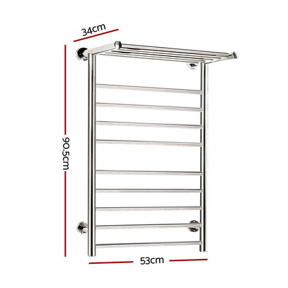 Devanti Electric Heated Towel Rail Rack 14 Bars Wall Mounted Clothes Dry Warmer