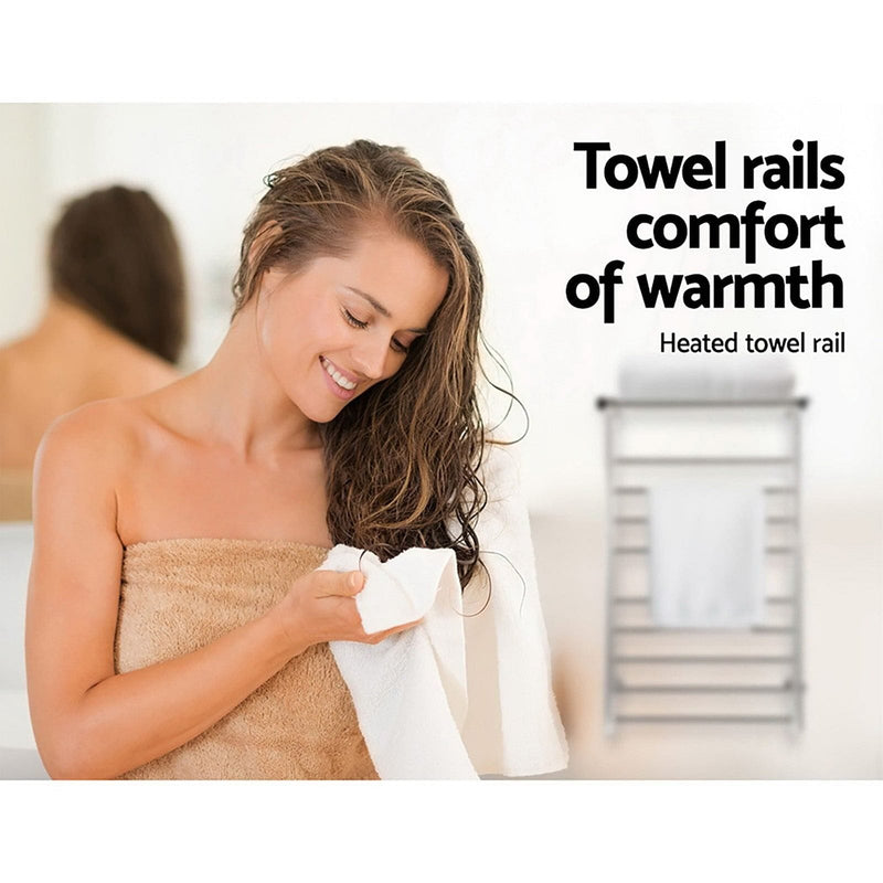 Devanti Electric Heated Towel Rail Rack 14 Bars Wall Mounted Clothes Dry Warmer