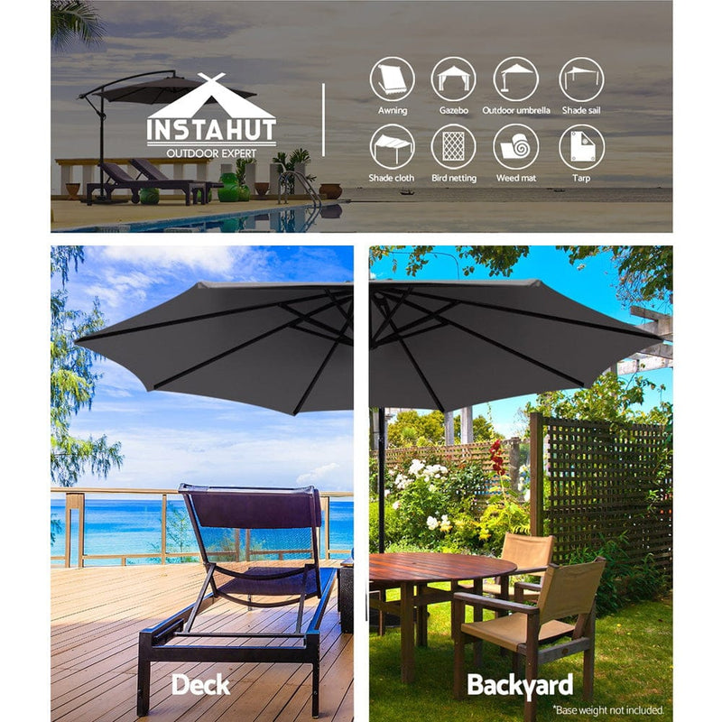 Instahut 3m Umbrella w/Base Outdoor Cantilever Beach Garden Patio Parasol Charcoal