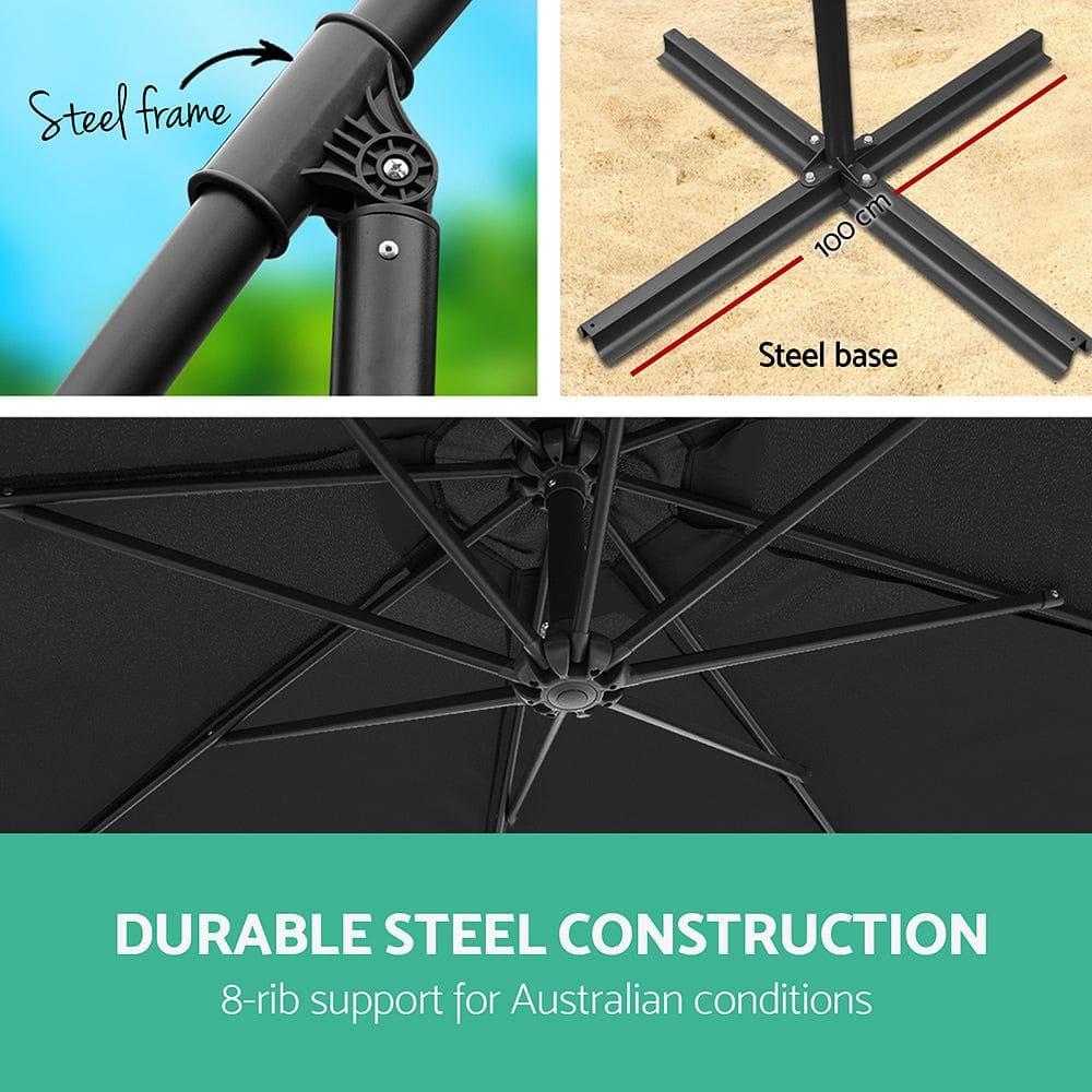 Instahut 3m Outdoor Umbrella Cantilever Garden Beach Patio Black