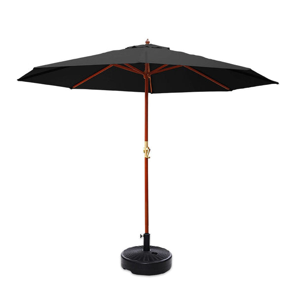Instahut 3m Outdoor Umbrella w/Base Pole Umbrellas Garden Sun Stand Deck Black