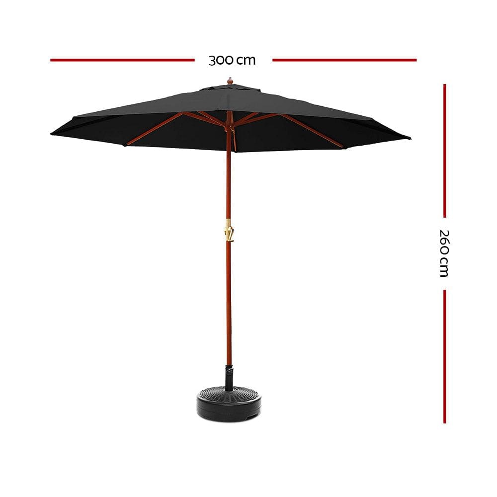 Instahut 3m Outdoor Umbrella w/Base Pole Umbrellas Garden Sun Stand Deck Black