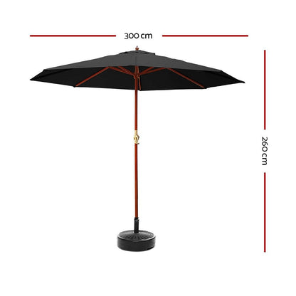 Instahut 3m Outdoor Umbrella w/Base Pole Umbrellas Garden Sun Stand Deck Black