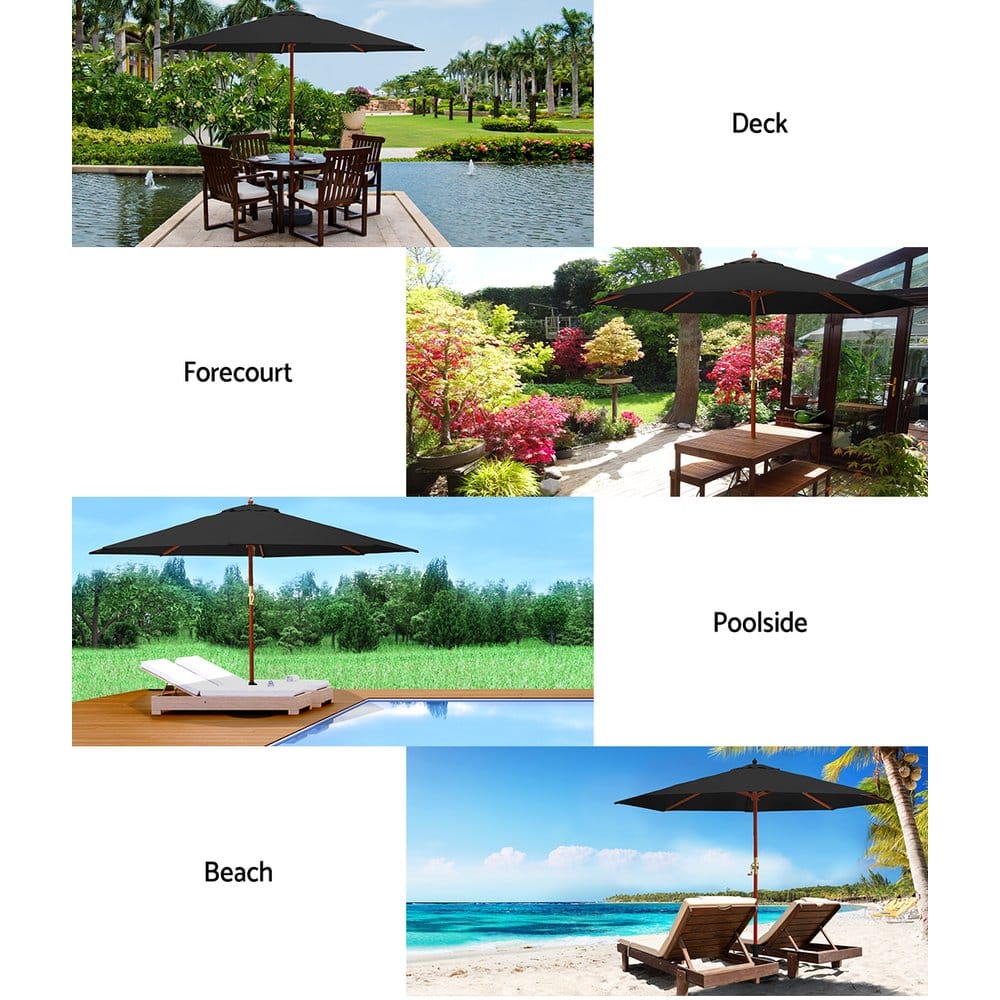 Instahut 3m Outdoor Umbrella w/Base Pole Umbrellas Garden Sun Stand Deck Black