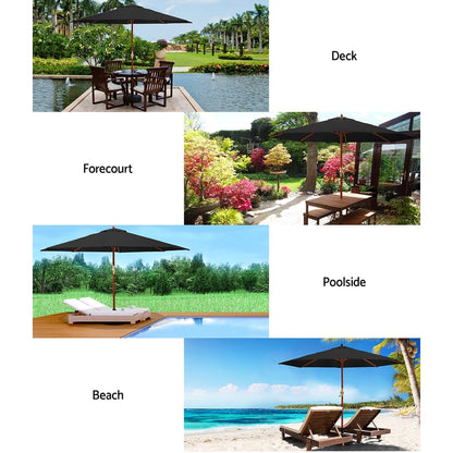 Instahut 3m Outdoor Umbrella w/Base Pole Umbrellas Garden Sun Stand Deck Black