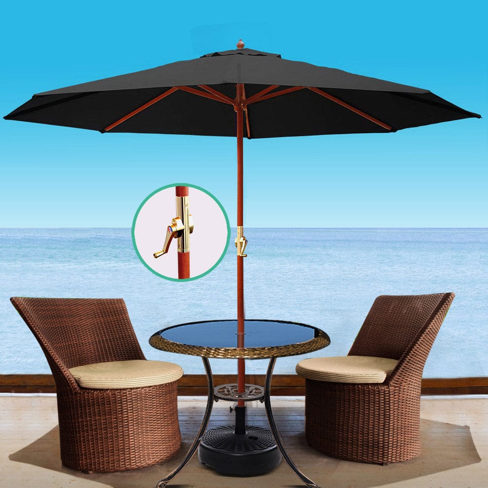 Instahut 3m Outdoor Umbrella w/Base Pole Umbrellas Garden Sun Stand Deck Black