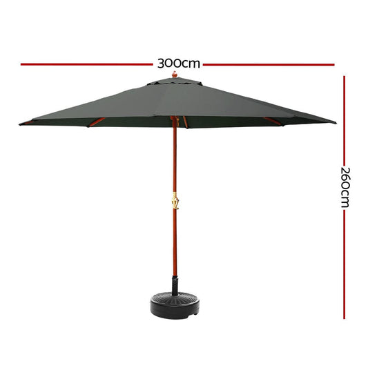 Instahut 3m Outdoor Umbrella w/Base Pole Umbrellas Garden Sun Stand Deck Charcoal