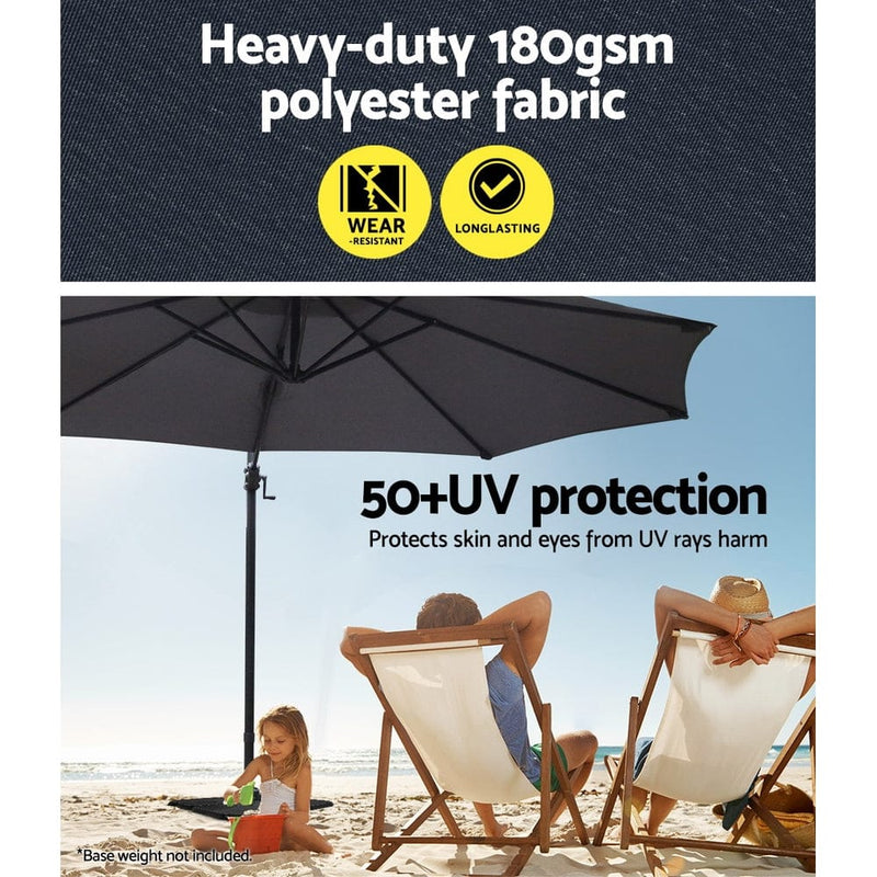 Instahut 3m Outdoor Umbrella Cantilever 360 Degree Tilt Beach Roma Charcoal