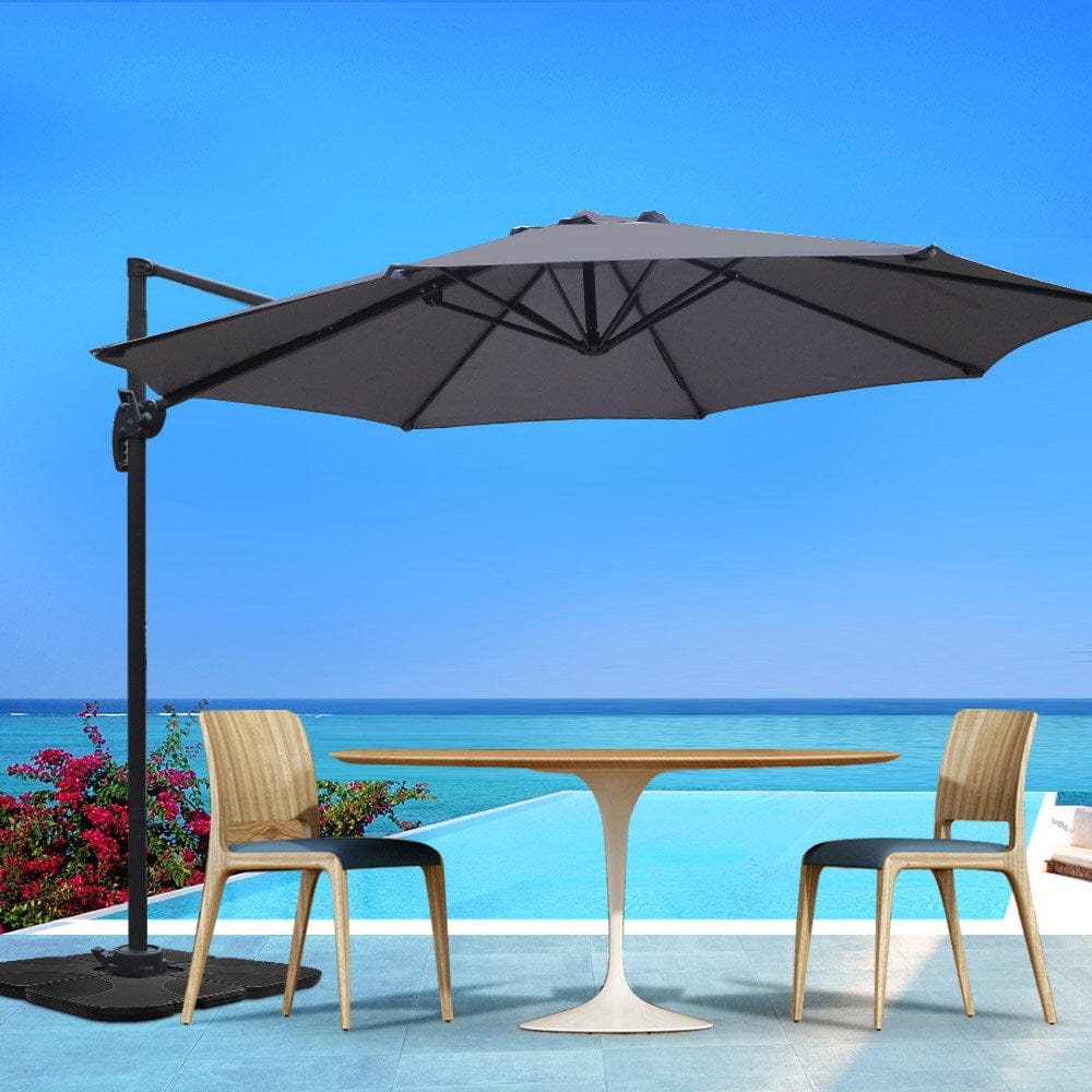 Instahut 3m Outdoor Umbrella Cantilever 360 Degree Tilt Beach Roma Charcoal