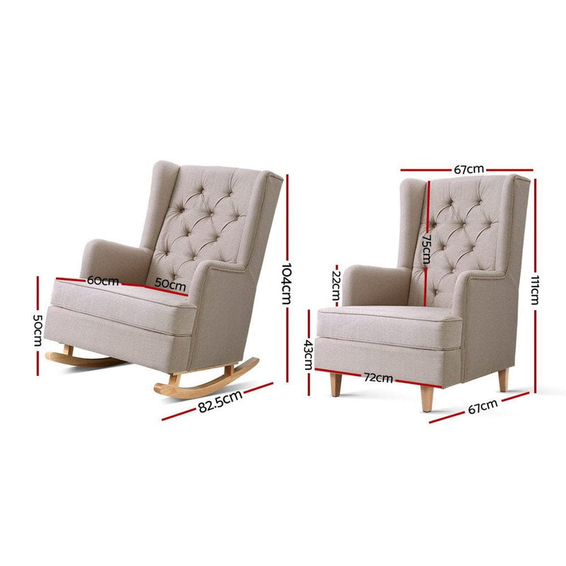 Artiss Rocking Chair Armchair Linen Fabric Beige Gaia
