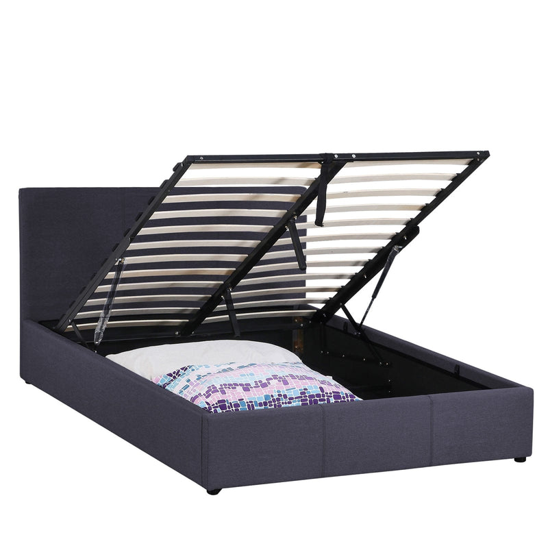 Milano Luxury Gas Lift Bed Frame Base And Headboard With Storage - Single - Charcoal