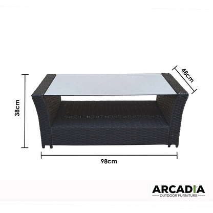 Arcadia Furniture Outdoor 4 Piece Sofa Lounge Set Wicker Rattan Garden - Black and Grey