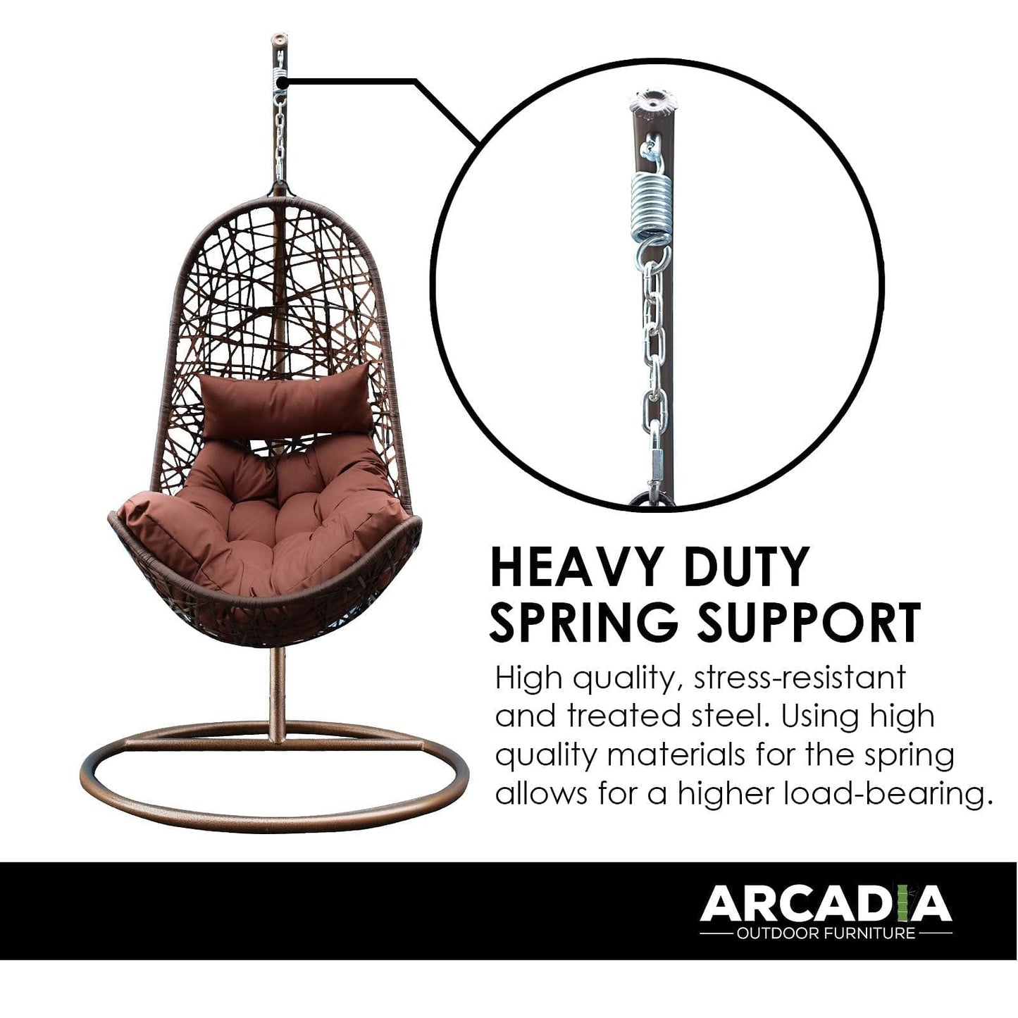 Arcadia Furniture Hanging Basket Egg Chair Outdoor Wicker Rattan Patio Garden - Brown and Coffee