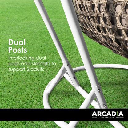 Arcadia Furniture 2 Seater Rocking Egg Chair Outdoor Wicker Rattan Patio Garden - Brown and Grey